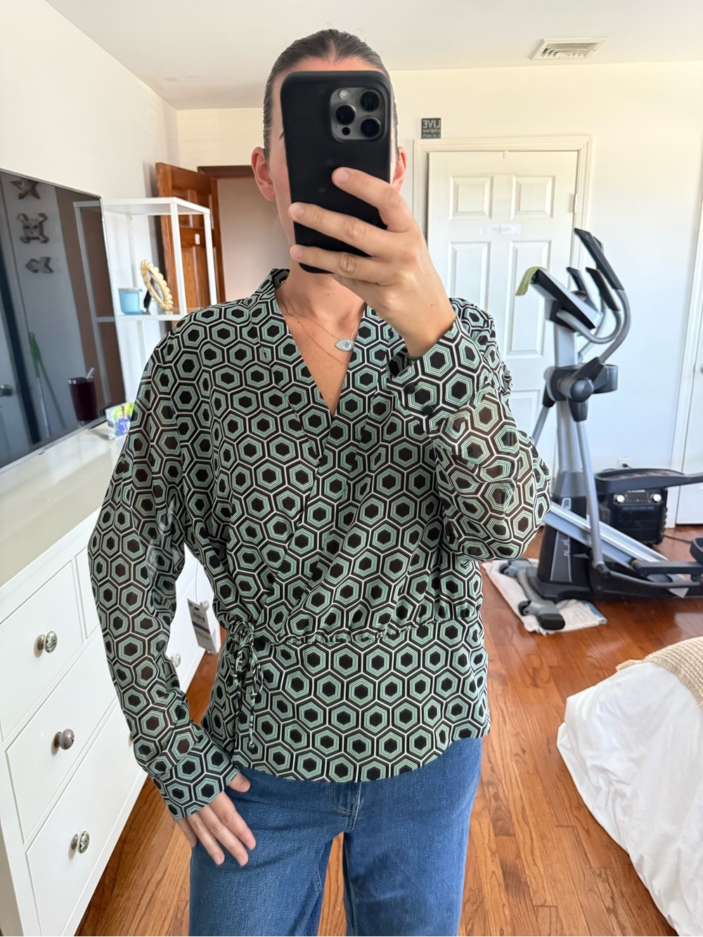 Geo Print Wrap Blouse